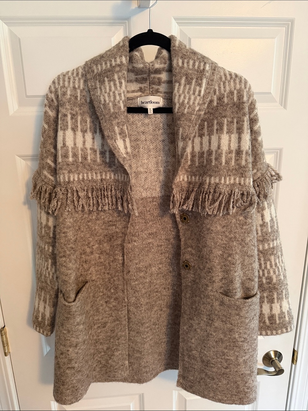 Heartloom Taupe and Cream Fringe Knit Cardigan